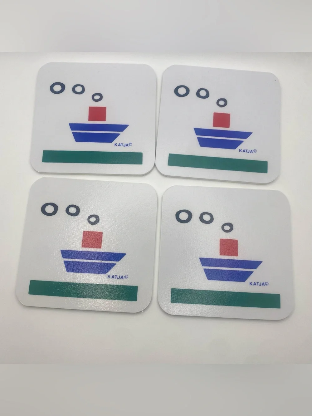 Vintage Katja Mid Century Modern Nautical Boat Coasters Set of 4 w/ Original Box